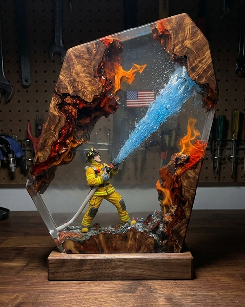FireFighter Resin Lamp