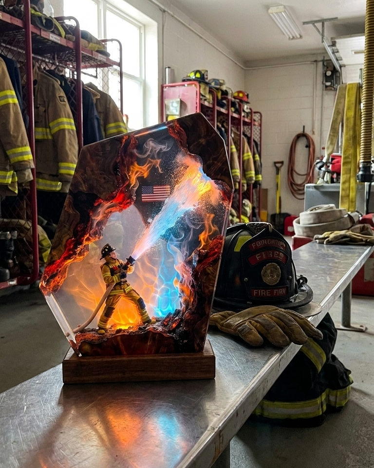 FireFighter Resin Lamp